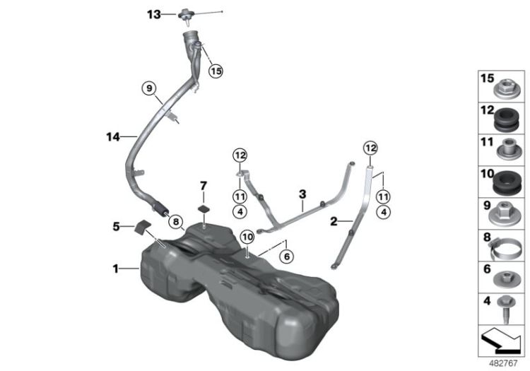 Fuel tank/mounting parts ->60721161196