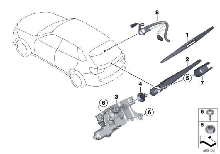 Single parts for rear window wiper ->56081613328