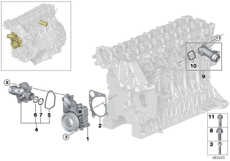 11517794244 Coolant pump mechanical Engine Engine cooling BMW 7er F01 11517806349 E46 E65 E53 >483240<, Bomba de líquido refrigerante mecánica