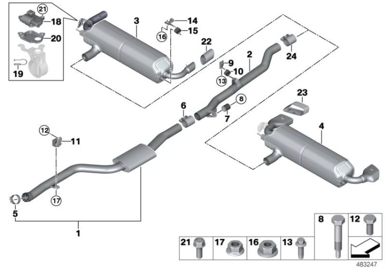 Exhaust system, rear ->58528034042