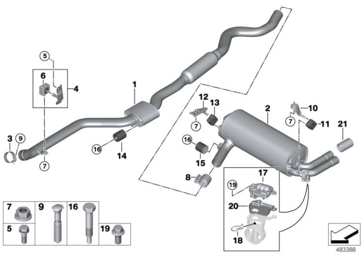 Exhaust system, rear ->58101181165