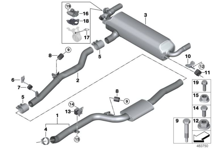 Exhaust system, rear ->54110180974