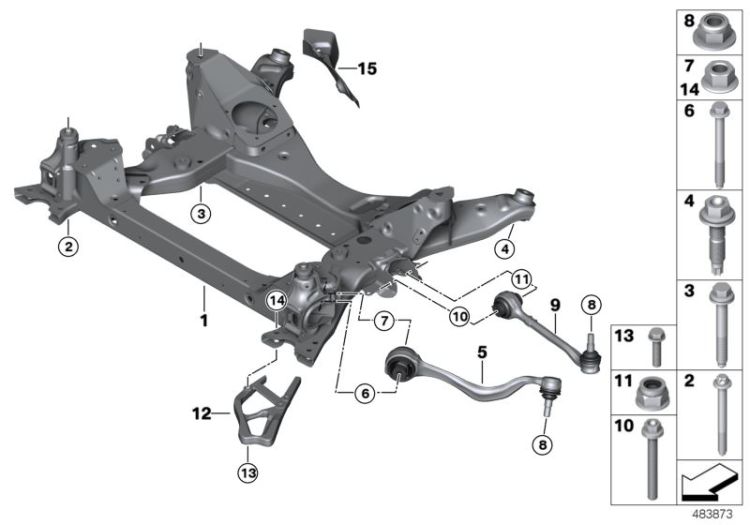 Frnt axle support,wishbone/tension strut ->60285311413