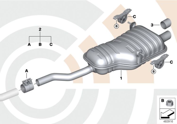 Rear silencer and installation kit ->47600181301