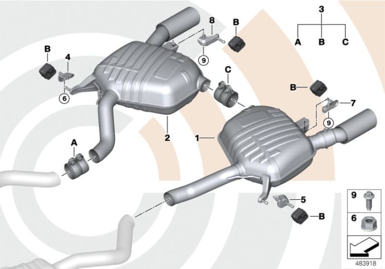 Rear silencer and installation kit ->49564180684