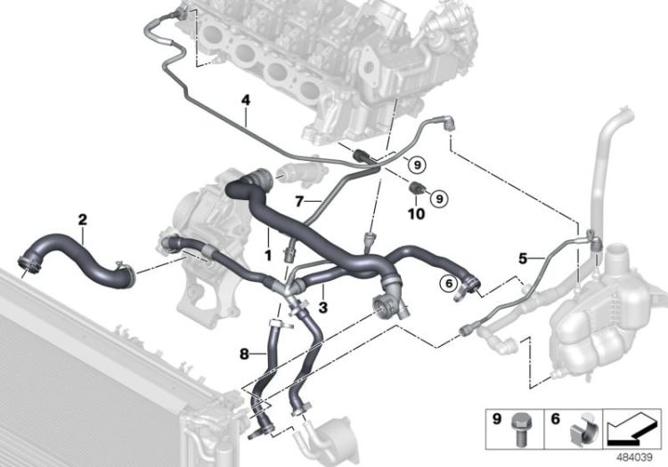 Pipe, expansion tank-cylinder head, Number 04 in the illustration