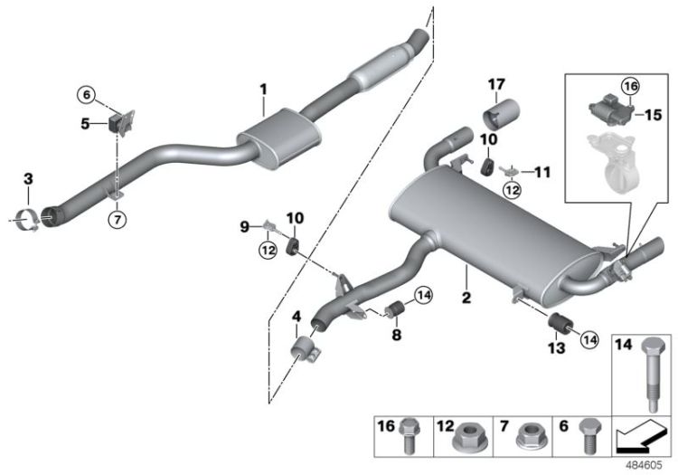 Exhaust system, rear ->