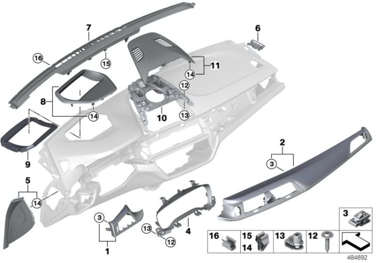 Mounting parts, instrument panel, top ->58523514173