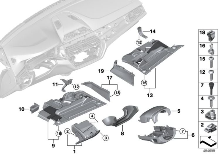 Mounting parts, instrument panel, bottom ->58523514174