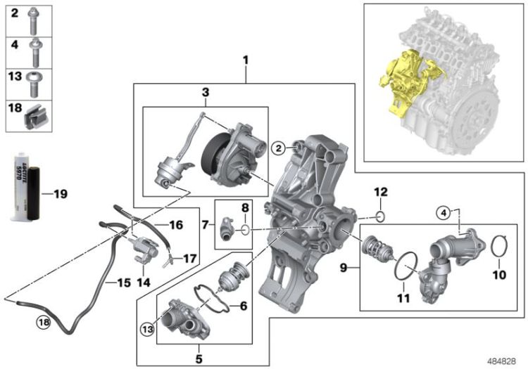 Cooling system - coolant pump/thermostat ->59421117288