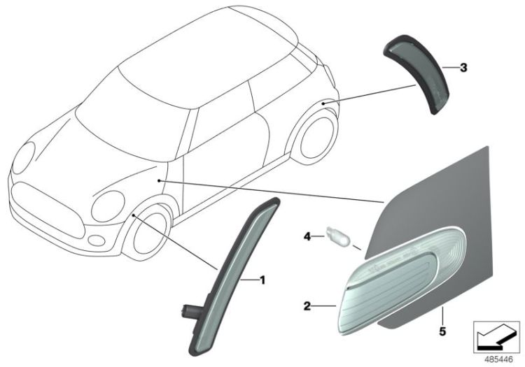 51137448599 Trim aux direction indicator left Lighting indicators front side Mini Coupé Coupé  ONE/Cooper  ONE/Cooper  Cabrio  >485446<, Moldura luz intermitente adicional izq.