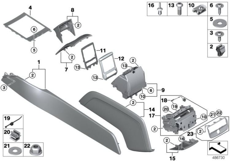 Mounted parts for centre console ->