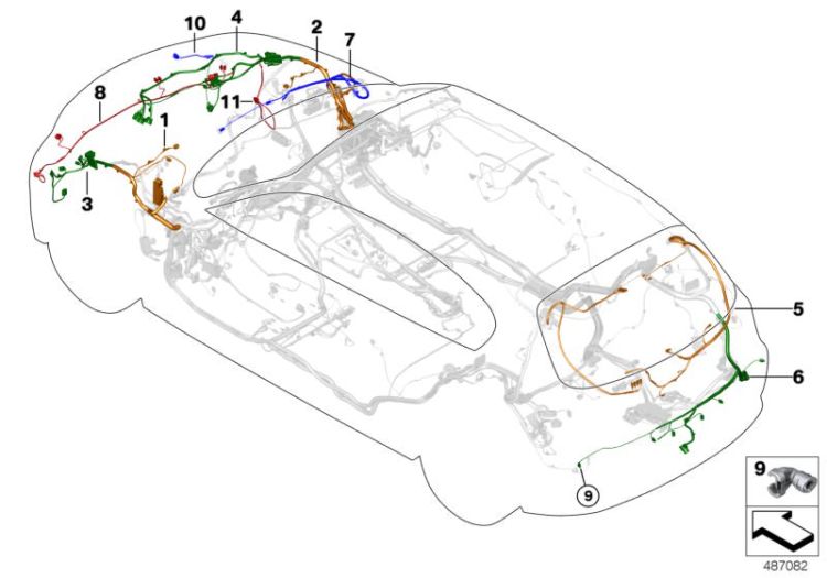 Rep. cable set, washer fluid area, Number 07 in the illustration