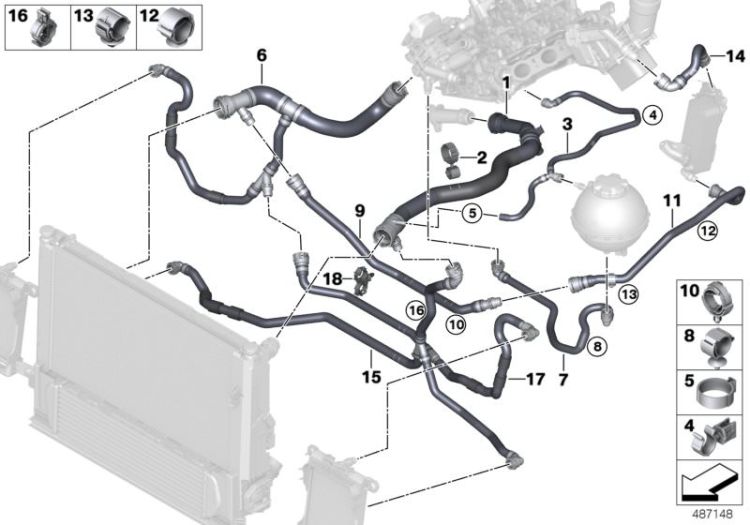 Cooling system coolant hoses ->56989170954