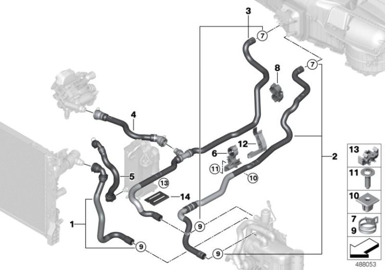 Coolant hoses, auxiliary heater ->57461642191