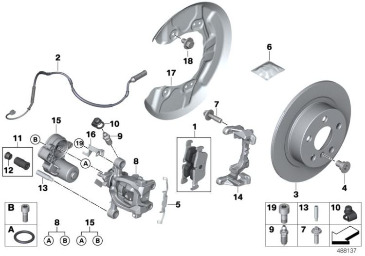 34216860835 Holder cable Brakes Rear wheel brake  EMF control unit Mini 3 Türer ONE/Cooper  34216869358 BMW i3  BMW i3 N >488137<, Soporte cables