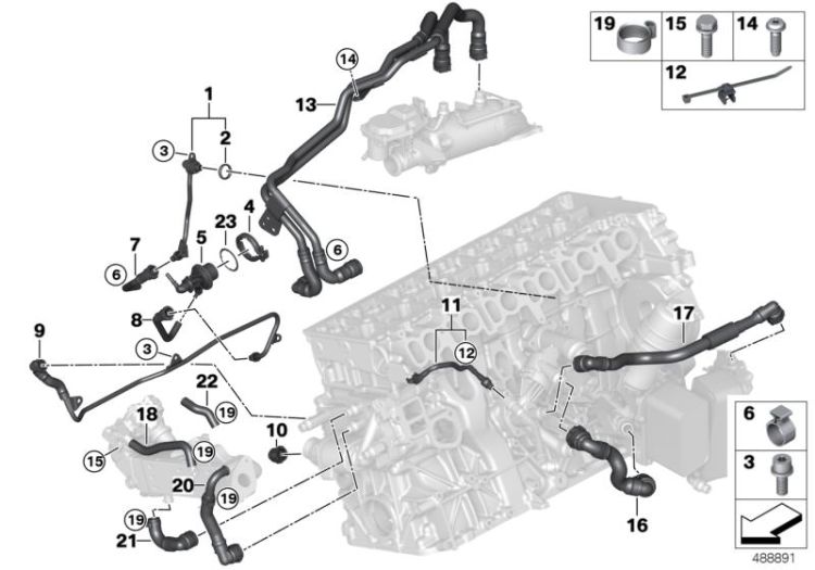 Kühlsystem - Kühlmittelschläuche Motor ->57459116512