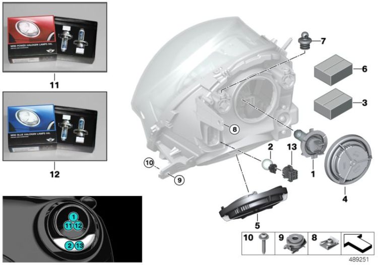 Individual parts for headlamp, halogen ->51923631164
