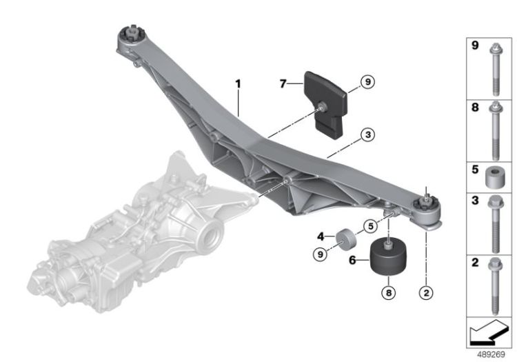 Cross-member, rear axle differential ->