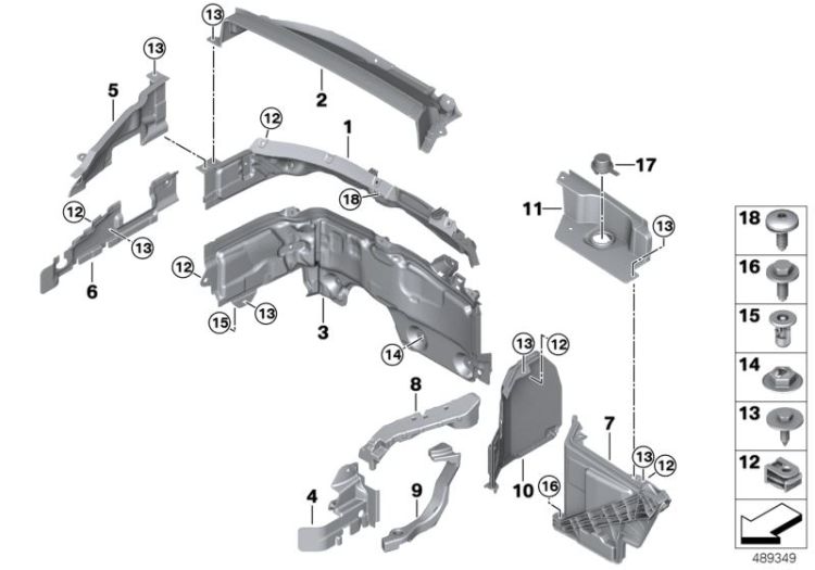 Mounting parts, engine compartment ->57445513190