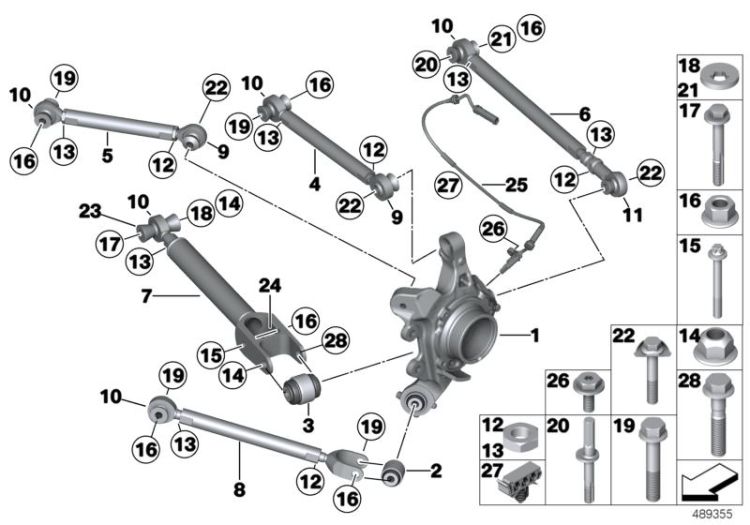 Rear axle support/wheel suspension ->