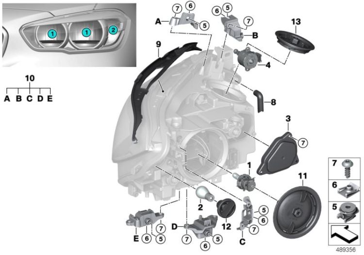 Individual parts for headlamp, halogen ->56986631642