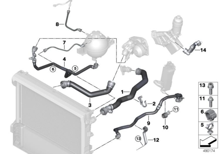 Cooling system coolant hoses ->59369171171