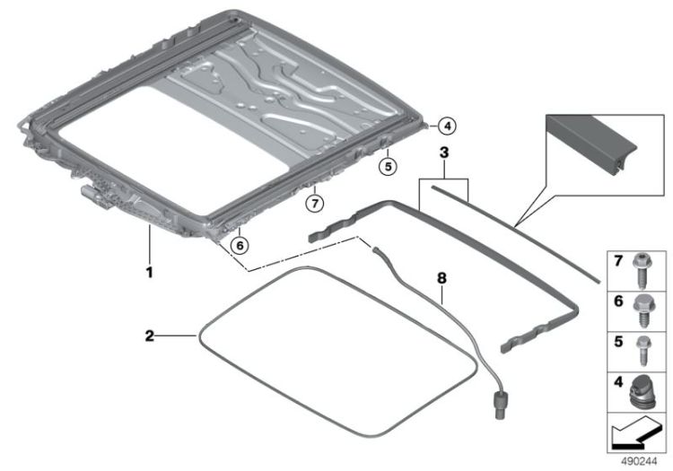 Sliding lifting roof frame ->56762540500