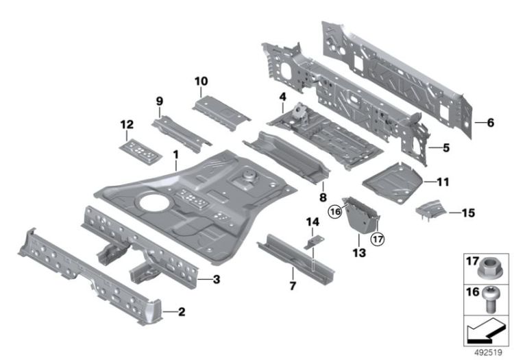 Mounting parts for trunk floor panel ->60024412978