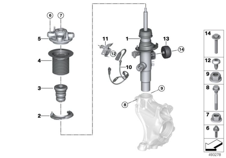 37106895068, Spring strut front right VDC, Front Axle, Front axle suspension, BMW  i3 I01, 37106879488,, Ammortizzat.anter.ds.controllo elettron.