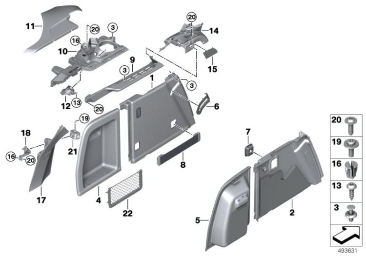 Garniture ceinture de coffre côté gauche, numéro 09 dans l'illustration