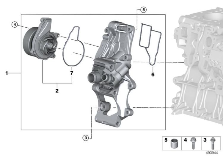 Cooling system - coolant pump/thermostat ->