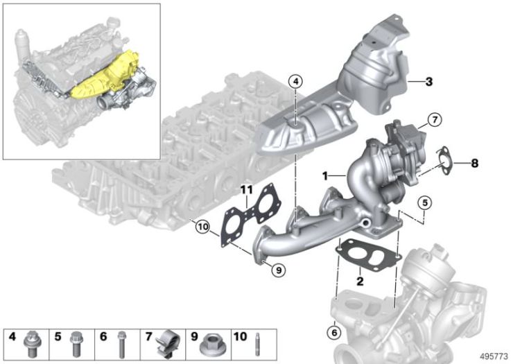 Exhaust turbocharger w.exhaust manifold ->59856117700