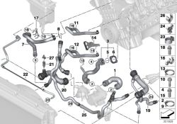 Hose from engine to radiator, top- 