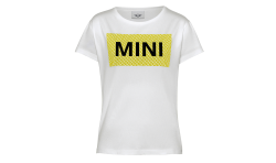 Original BMW MINI T-Shirt Women Wordmark Signet Whte/Yellow, S (80145A0A503)